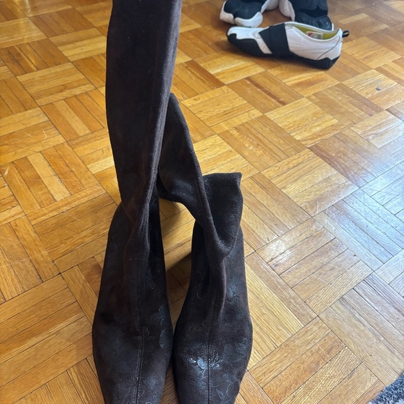 Vintage y2k 90s stretch brown floral pattern boots - Picture 7 of 9